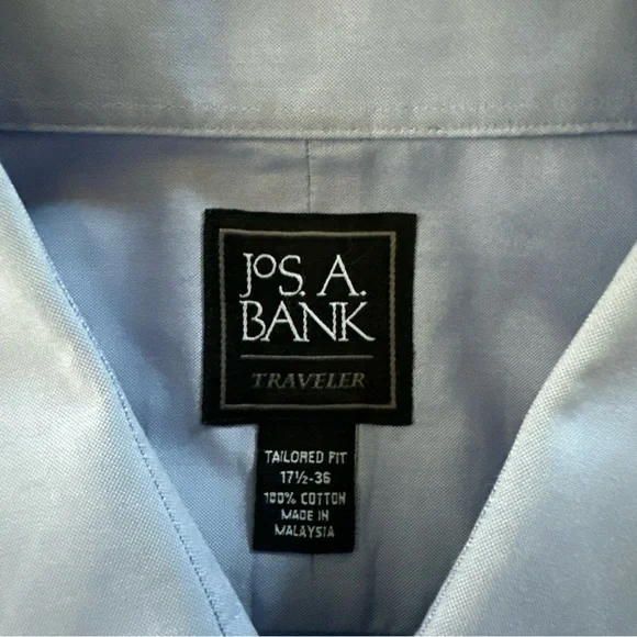 Jos A Bank Traveler Blue Dress Shirt Mens Long Sleeve Button Up Tailored Size 17 - Picture 11 of 12